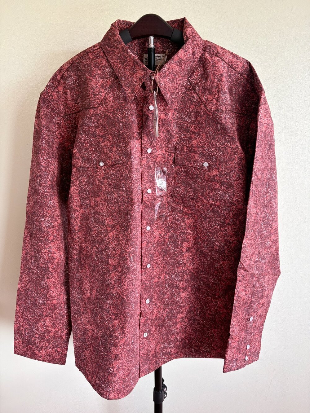 NWT H.J. Justin Sons Floral Leather Print Western Pearl Snap Shirt Size XL